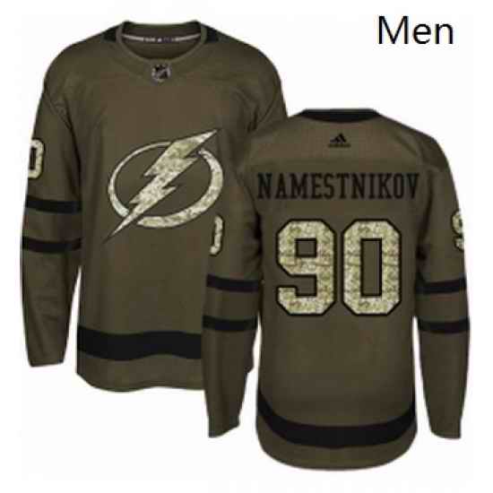 Mens Adidas Tampa Bay Lightning 90 Vladislav Namestnikov Authentic Green Salute to Service NHL Jersey
